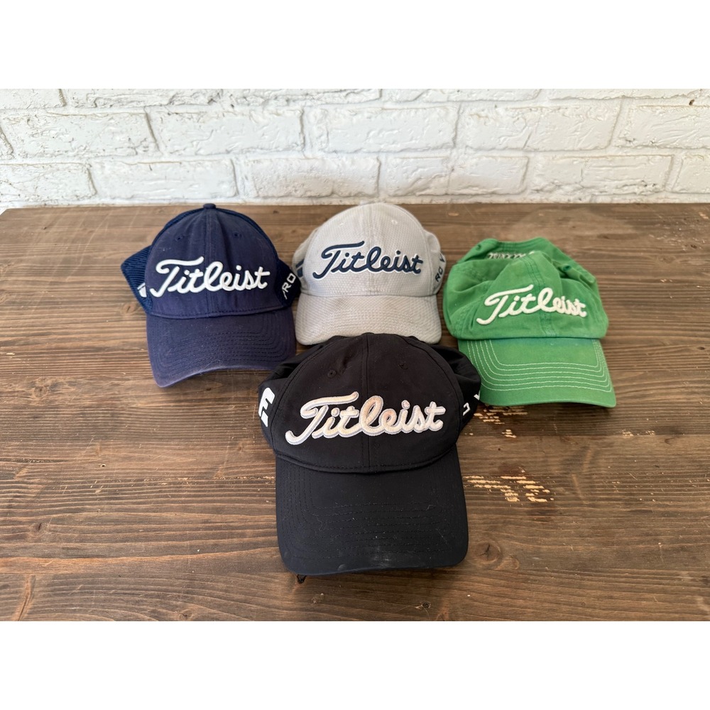 Titleist Golf Hat Cap Bundle Fitted Adjustable Black Gray Blue Green - 4 hats